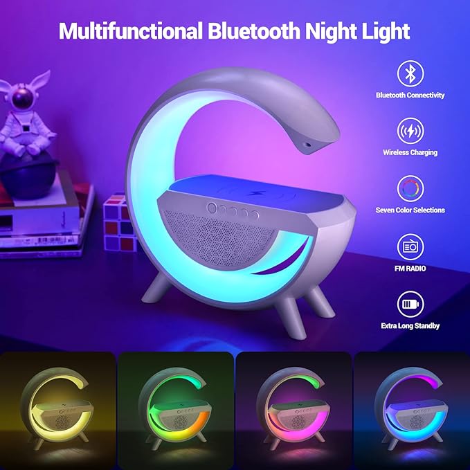LED Smart RGB Ambient Night Light With Wireless Charger Bluetooth Speaker